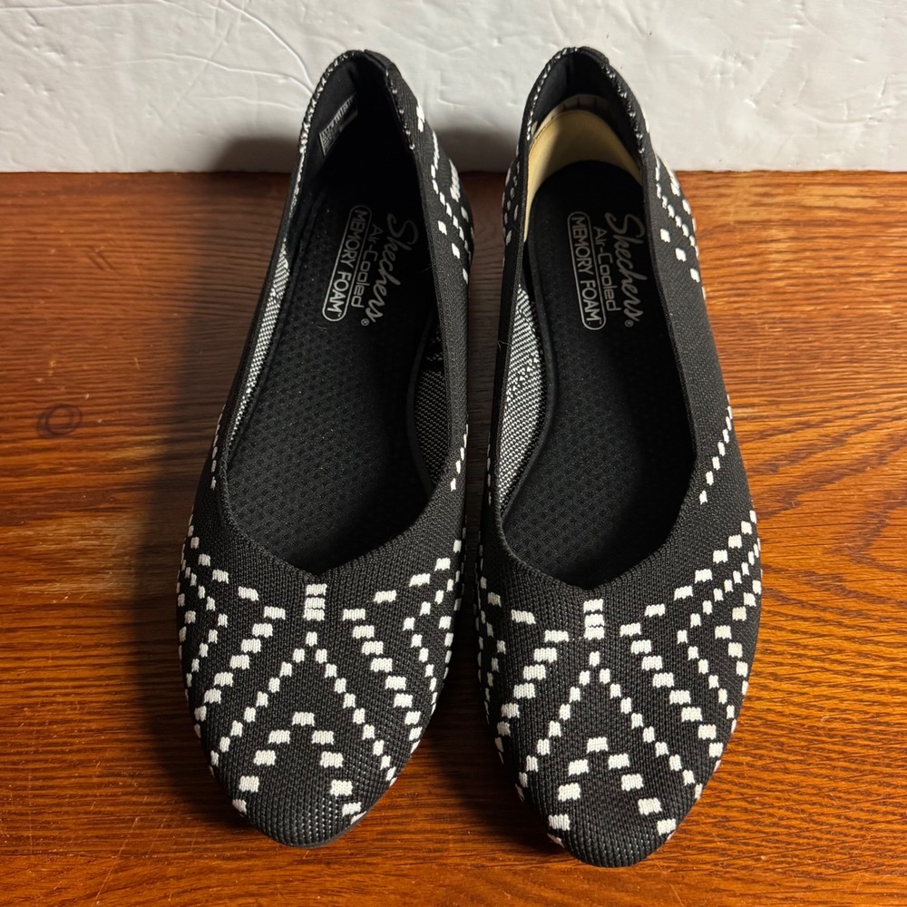 Skechers‎ Cleo Bewitched Black White Knit Ballet Flats 158341 Womens 11